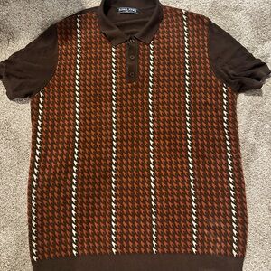 Pierre Cardin Brown & Rust Houndstooth Polo